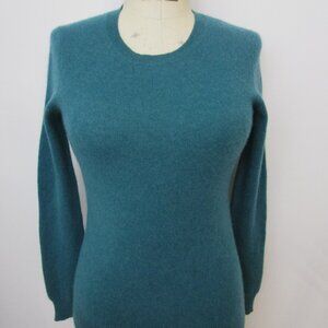 Fuzzy CASHMERE Pullover Knit Sweater Crew Cuddly Dark Teal Blue